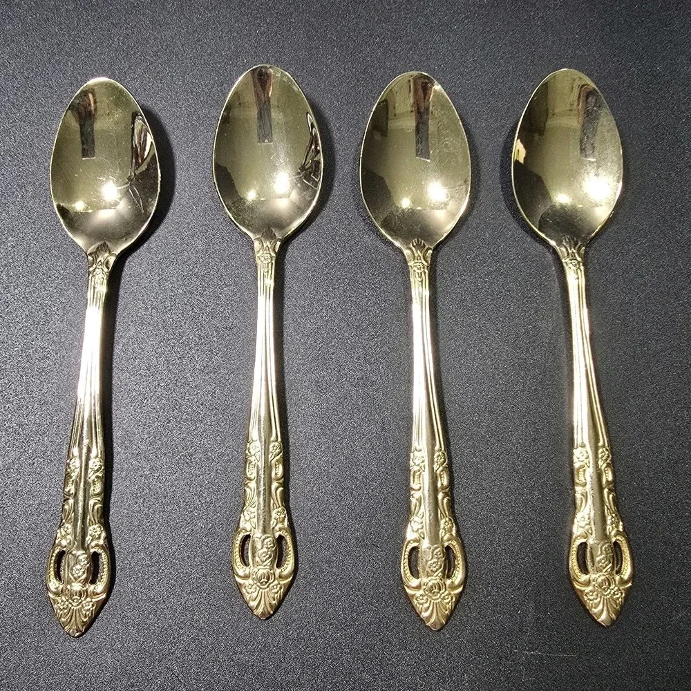 Vintage Hampton Silversmith Gold Plated Teaspoons Set Of 4 Versailles